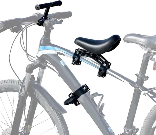 Frontmonteret børnecykelstol, PU-polstring, kulstofstålramme, styr, foldbare pedaler til småbørn, MTB og bycykler, sort