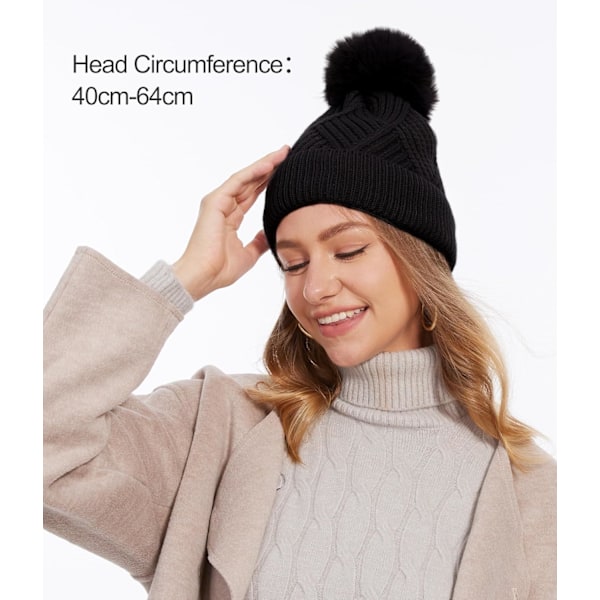 Naisten Beanie-pipo, Lämmin Talvipipo, Pehmeä Neulospiipo, Lämmin Fleecevuori, Irrotettava Pompom, Sopii Ulkoiluhuippuihin