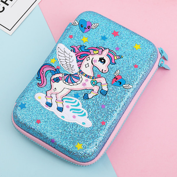 Nytt Unicorn-etui Kvinnelig Student Applikasjon Broderi Materiale Kawaii Stor Pennboks Skolemateriell Søt Kosmetikk Etui (6618 Blå