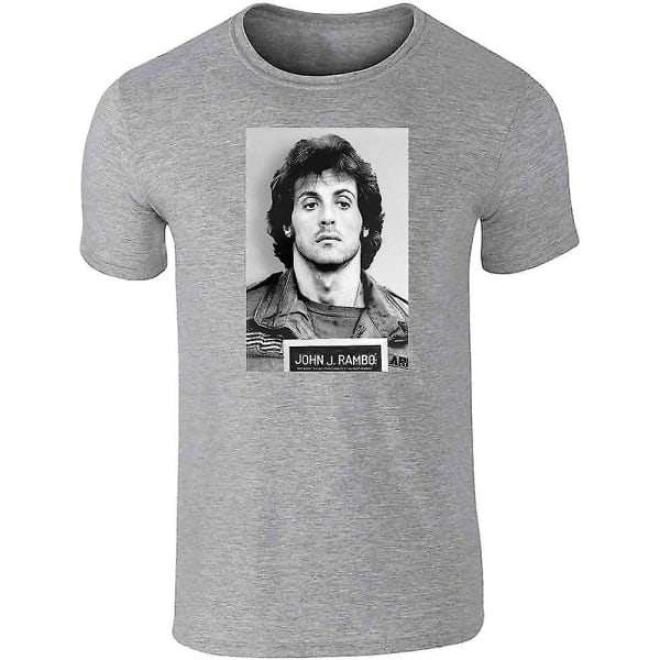 John J Rambo Mugshot Grafisk T-skjorte Sylvester Stallone Film T-skjorte for Menn Grå S