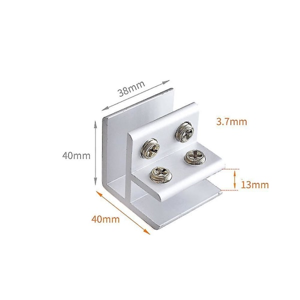 2-pakke 90 Klemmer for Glass til Glass, Festes til to sidepaneler, Dusj, Bord, Paneler, 10-12mm, Hvit