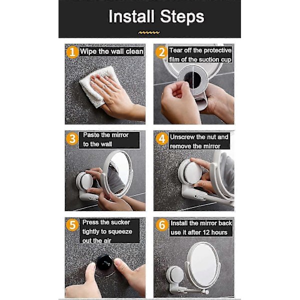 Suction Cup Wall Mirror Bathroom Mirror Makeup Mirror Wall Mounted Mirror 360 Adjustable Double-Sided Magnifying Mirror Table Mirror