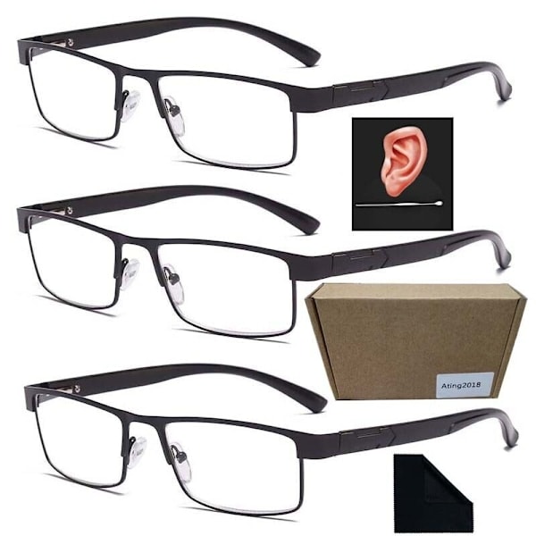3-pack Herremetall Läsglas Rektangulära Läsbrillor 2,0