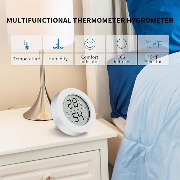 2024, pakke med 6 digitale innendørstermometre Mini LCD-termometer Hygrometer innendørs romtermometer fuktighetsmåler med smiley-indikator (hvit)