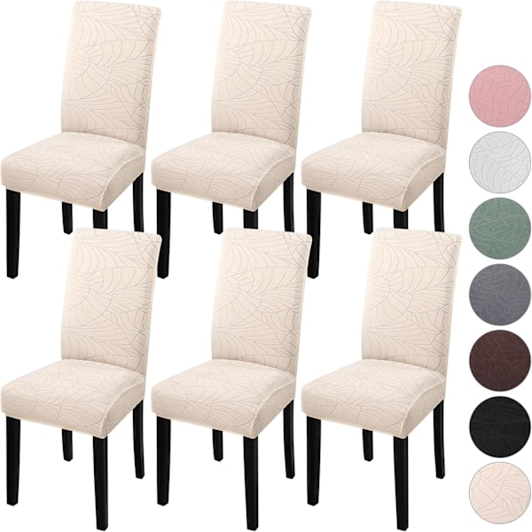 4-pak Julstolsövertrekk, Stretch, Avtagbart Vaskbart Spisebord Leaves-Beige Leaves-beige