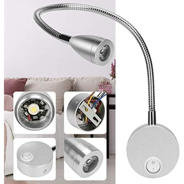 2 st Läslampa, 360° Flexibel Rotation LED Vägglampa, 3W Varmvit 3000K Aluminium Läslampa, Ingen kontakt