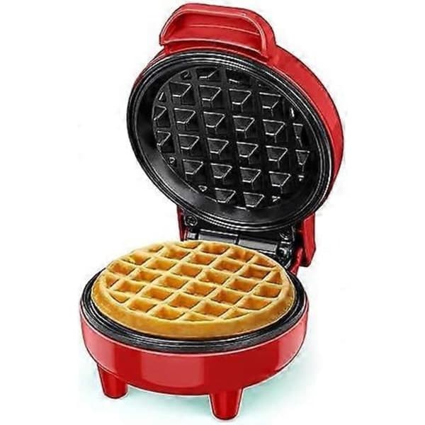 Mini Waffle Iron, Waffle Maker, Clear Indicator Light, Non-Stick Coating, Cool-Touch Handle, Compact Size Red Red