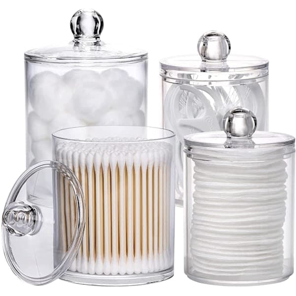 4 plastbokser for oppbevaring og organisering av topper, kosmetikk