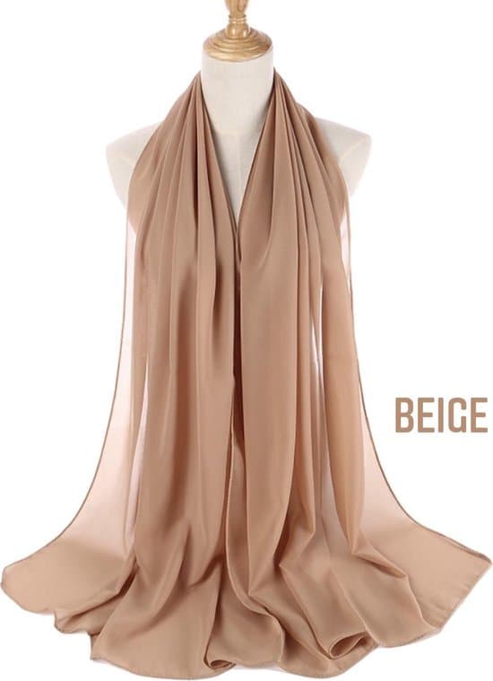 Chiffon Hijab-skjerf for kvinner, mykt elastisk muslimsk hodeplagg, lett hverdags islamsk hodeskjerf, beige