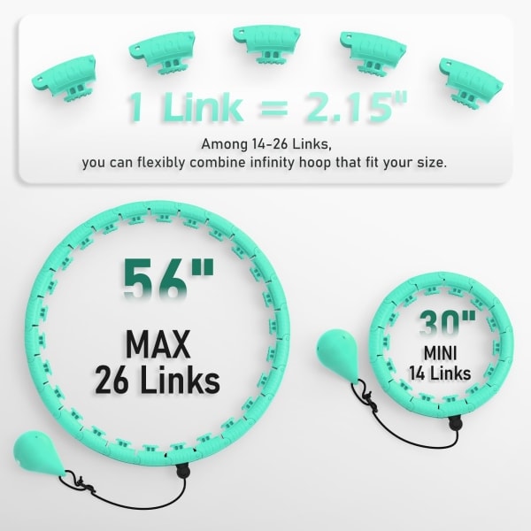 Vektet Hula Hoop med 26 lenker (15 cm) for voksnes vekttap Infinity Hoop Plus Size Smart Treningsutstyr for kvinner Blå