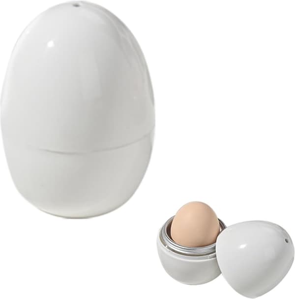 Mikrobølgeovn Eggekoker for 1 Egg, Rask 9-minutters Eggdamper for Hardkokte og Mediumkokte Egg, Enkel å Bruke, Hvit