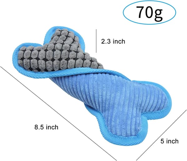 Dog Toy, Corn Kernel Chew Resistant Bone Shaped Dog Squeaky Toy, Interactive Dog Bone for Small and Medium Dogs (Blue)