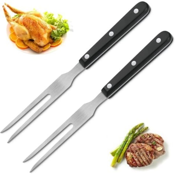 TS-Kødgreb med Træhåndtag 2 Stk Rustfrit Stål Grill Lang Udskæring Smedet til Kalkuner, Bøffer, Stege og Køkkener, Universal, A