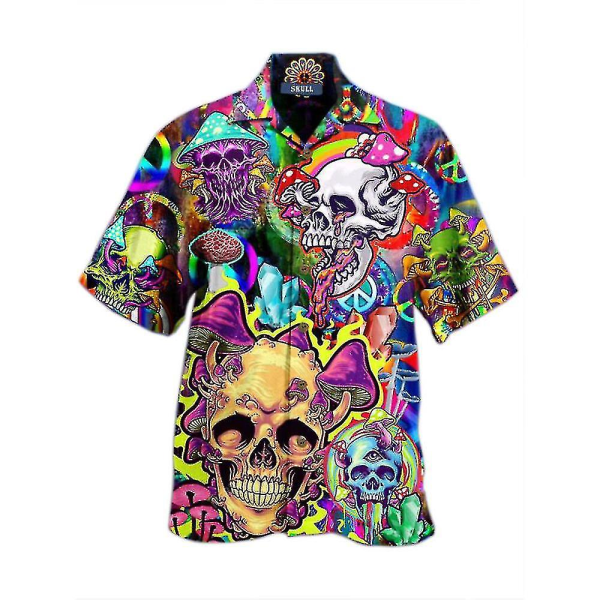 Herröverdelar Holiday Beach Hawaiian Shirts Knapp Skull Print Hippie Shirt M