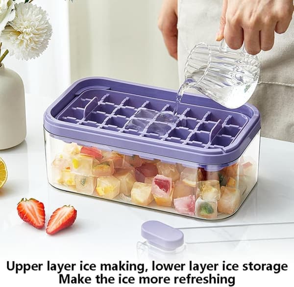 Large Silicone Ice Cube Tray for 64 Ice Cubes - Flexible & Reusable Ice Cube Mold for Freezer & Drinks Purple purple