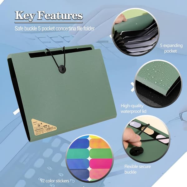 A4 Expanding Document Folder, 3-pack File Organizer, 5 Compartment Document Organizer, Portable Filing Folders for Paperwork
