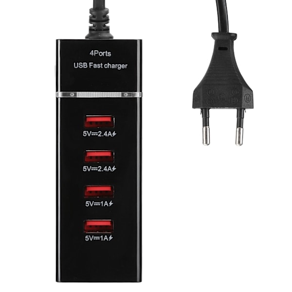 Mobiltelefon Universal 3A Kabellader Desktop Flere 4 Porte USB EU 100‑240VEU Sort 4USB Linje 1,5 m med Emballage