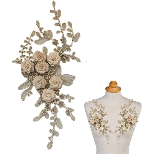 4 st 3D spetsblommor applikation broderad tygtrim sy på lapp för DIY bröllopsklänning kläddekoration