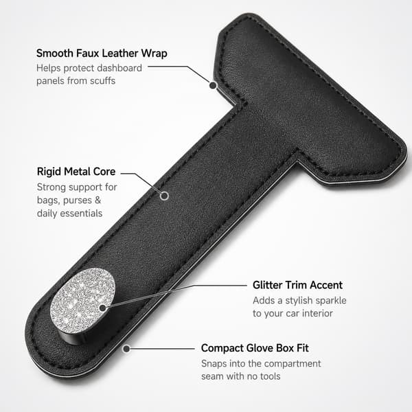 3-pak metalhandskerumskroge med glitterkant til bil, mini, sort Black 1