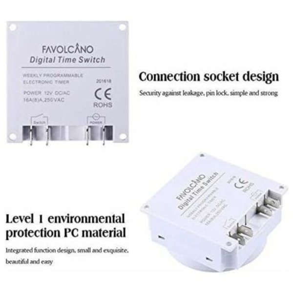 DC12V elektroninen ajastin 16A 16 ohjelmaa Ohjelmoitava LCD-näyttö