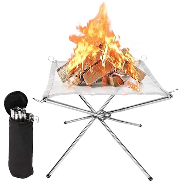 Bærbar udendørs bålplads foldbar rustfrit stål net træbrændende lejrbålsgrill til camping picnic strand baghave 41,5 cm