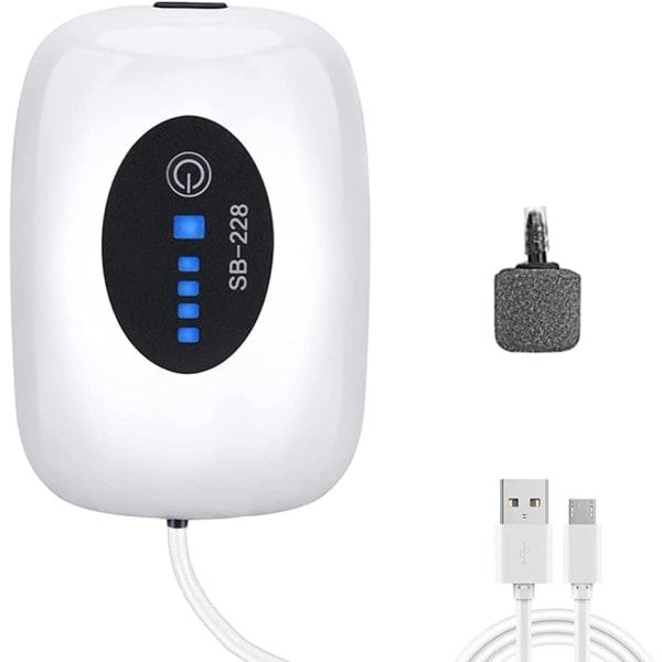 Akvaarion ilmapumppu, ladattava, kannettava, kalasäiliön ilmapumppu, USB-ilmastin, akkuakvaario, kuplakone, yksi tai kaksi ulostuloa kalasäiliöön, kalastukseen, kaloille