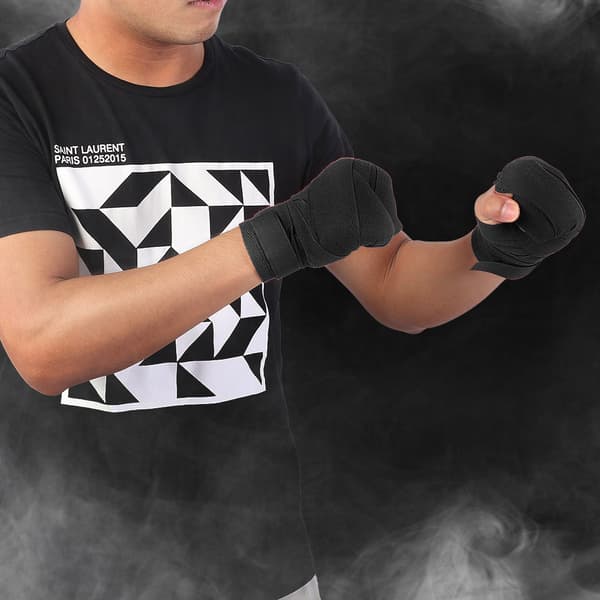 1 par elastiske håndbind Boksebind Beskyttelse til boksning Muay Thai (Sort, 2,5m)