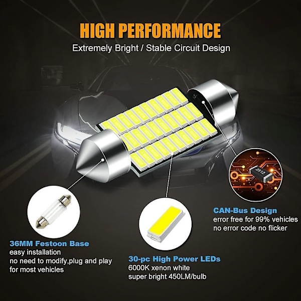 2024, LED Inredningsbelysning Bil 10 St Bilinredningsbelysning 36 Mm Penlampa För Inredningsbelysning Bil 12 V LED Inredningsbelysning Ambient Lighting Bil