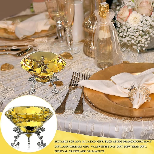 80 mm (3,1 tum) Diamantkristall pappersvikt Stor diamantformad med stativjuveler Kristall Hembröllopsdekoration Centerpieces (transparent) Gold