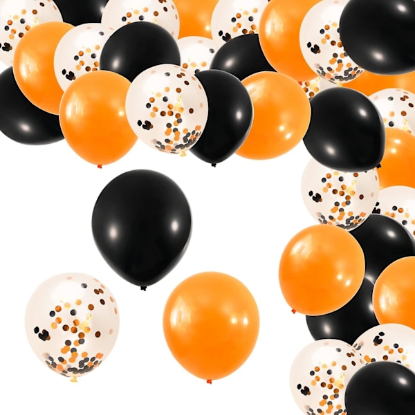 96 stk Halloween Konfetti Balloner - Sort Orange Helium Latex Dekoration