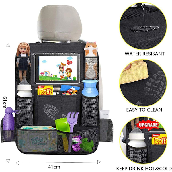 2-PAKKS Universal bilbaksäte mobil / nettbrett holder Black Svart