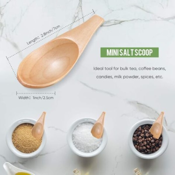 7 Dele Badesalt Ske Mini Salt Ske Sæt Træ Øse Multipurpose Træ Salt Ske Ske Øse Suppeskeer Træ Køkken Øse til Madlavning Baki