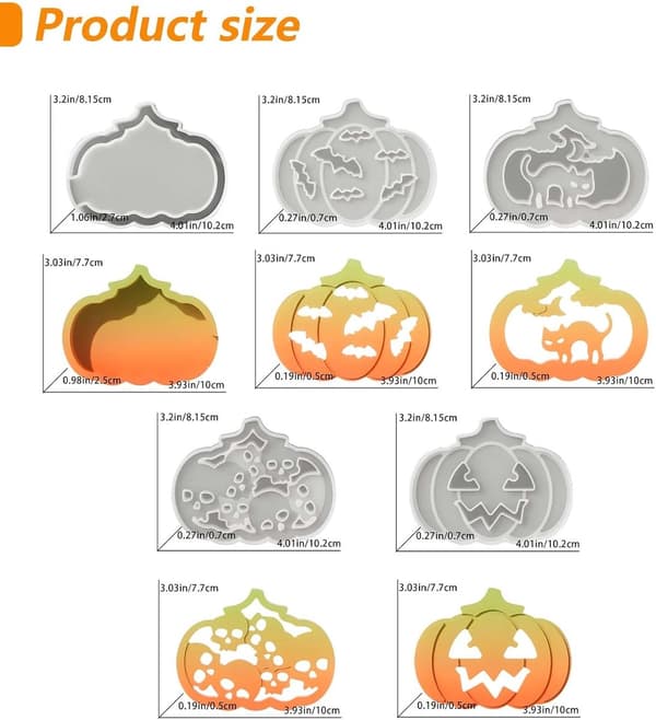 5-pak græskar silikone lysforme, Halloween-designs, genanvendelige fødevaregodkendte forme til gør-det-selv-lys, sæbe, harpiks og chokolade