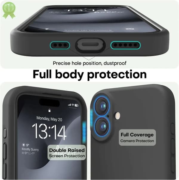 iPhone 16 Mat Sort Cover - Ekstra Kamerabeskyttelse