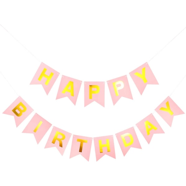 Grattis på födelsedagen banner med guldbokstäver (rosa + guld)