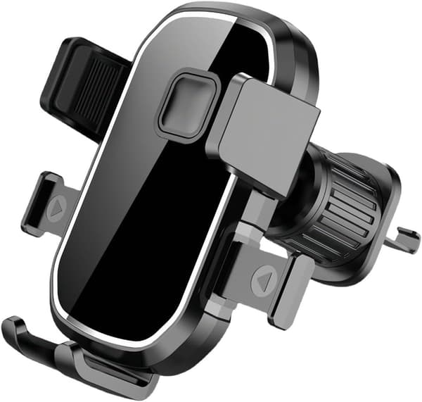 Biltelefonholder, ABS-luftventilmontering, drejelig og justerbar, til de fleste mobiltelefoner, kørsel og navigation, sort