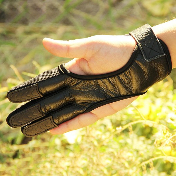 3 fingrar hög elastisk bågskytte bågeskyttehandske (1 st, svart)