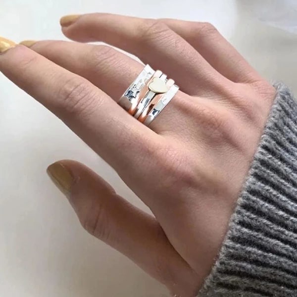 Sydänpyörittävä Sormus Naisille Miehille Itselle Rakkaus Pyörittävä Sydän Sormus Fidget Ahdistus Hopea