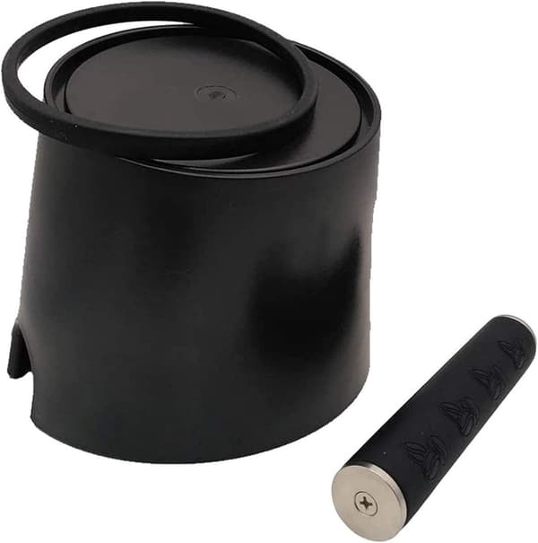 Kaffebankeboks, ABS-grutbeholder med avtakbar gummistang, sklisikker base for espressomaskiner, svart, 12 cm