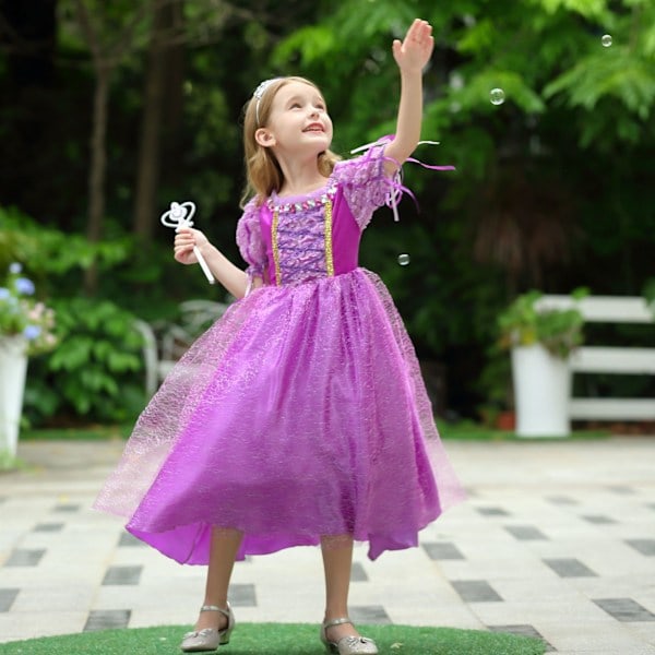 Prinsessan Rapunzel Kostymklänning Flicka Klänning (120cm)