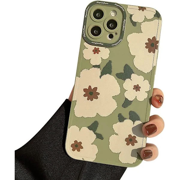 Søtt blomstrete mykt iPhone-deksel (Grønt, iPhone 11)