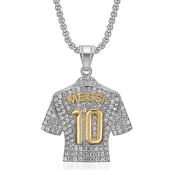 Szn 316l Ruostumaton Teräs Titaani Kultapinnoitettu Kristalli Jalkapallo Messi Messi 10 Jersey Ripustimella Kaulakoru 24in Kaulakoru (FMY) Silver