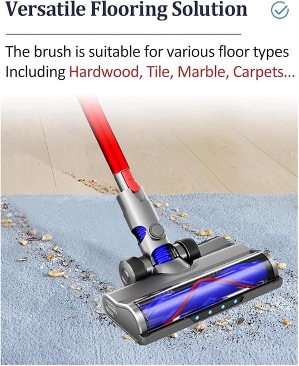 Erstatningsgulvhode for Dyson V10/V12 Slim, LED-frontlys, V-formet børste, gummihjul for harde gulv og lavluggtepper