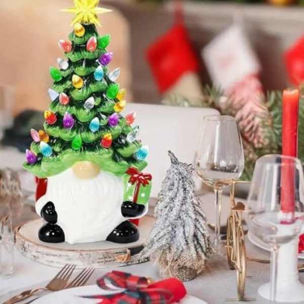 Juldekorationer – 30,5 cm lysande julgran i keramik med 46 flerfärgade lampor – Liten mini julklapp för bord, sovrum, öppen spis