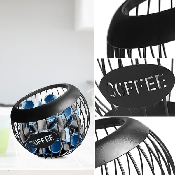Kaffekapsel Opbevaringskurv Metal Pod Skålholder Stor kapacitet K-kopholder Pod Opbevaringskop til kaffebar, pod, sort