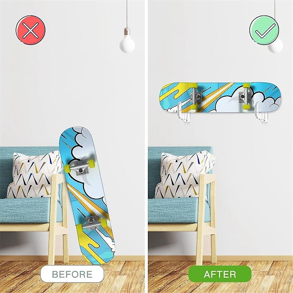 TS-Skateboard Display Rack Holder Snowboard Vægstativ Hænger Skateboard Vægbeslag Transparent