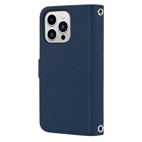 Korsstruktur Lanyard Lærveske for iPhone 14 Pro Max