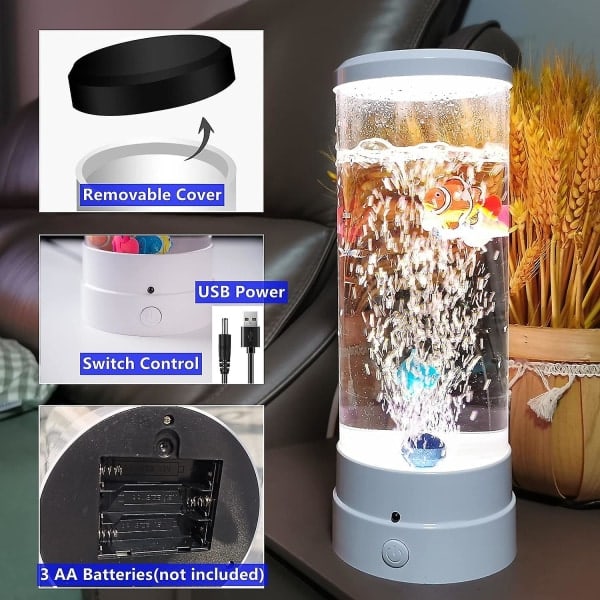 Fiskebolle Lavalampa Manet Tank Bobler Lampe Nattlys Gave til barn, Hvit