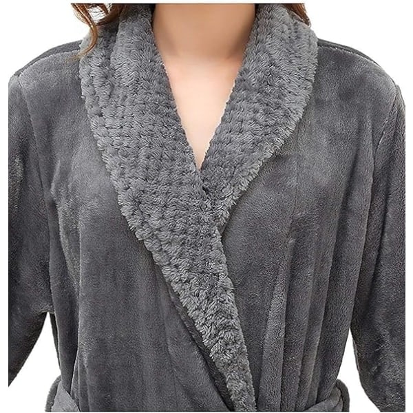 Dame Lang Morgenkåpe Dame Mikrofiber Vinter Varm Fluffy Morgenkåpe Baderock Soveklær Julegave - Grå M