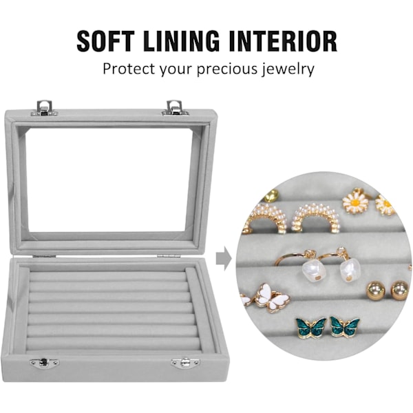 Smykke Ring Organizer Kurv i Fløjl, Smykkeopbevaringsboks med Låg, Øreringeholder, Smykke Display Etui til Piger, Hustru, Mor, Kvinder
